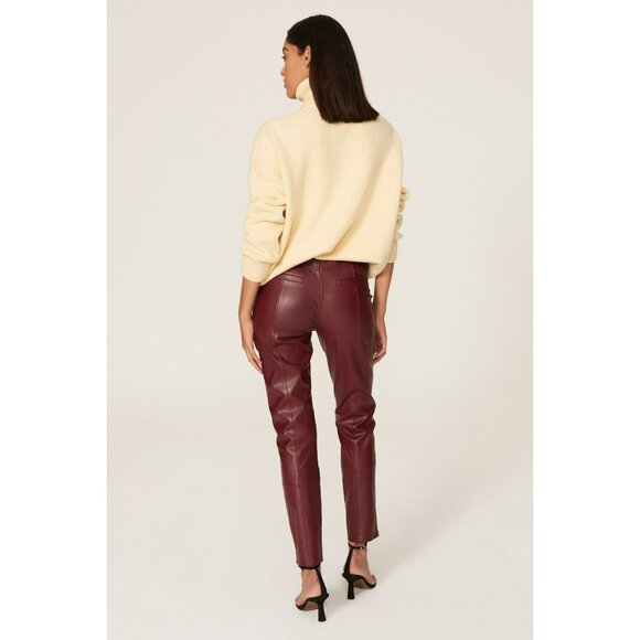 New Milly Rue Faux Leather Red Burgundy Pants Size 28 High-Waisted Slim Fit With - Picture 2 of 10